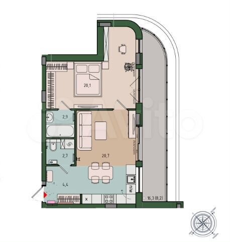 1-к. квартира, 72,2 м², 6/10 эт.