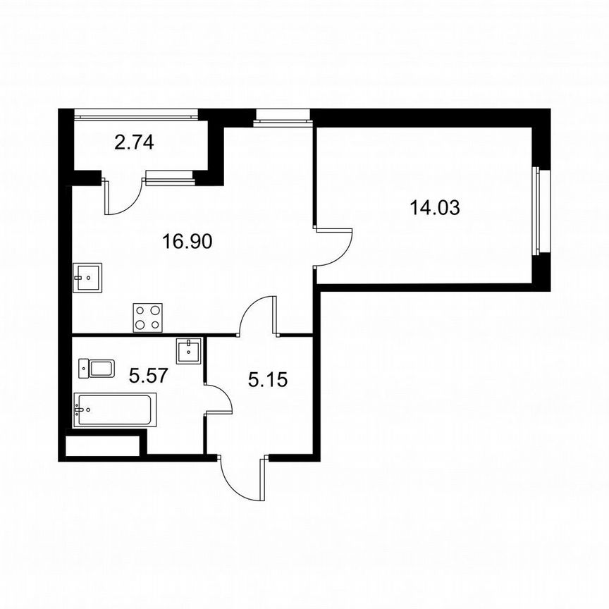 1-к. квартира, 43 м², 2/9 эт.
