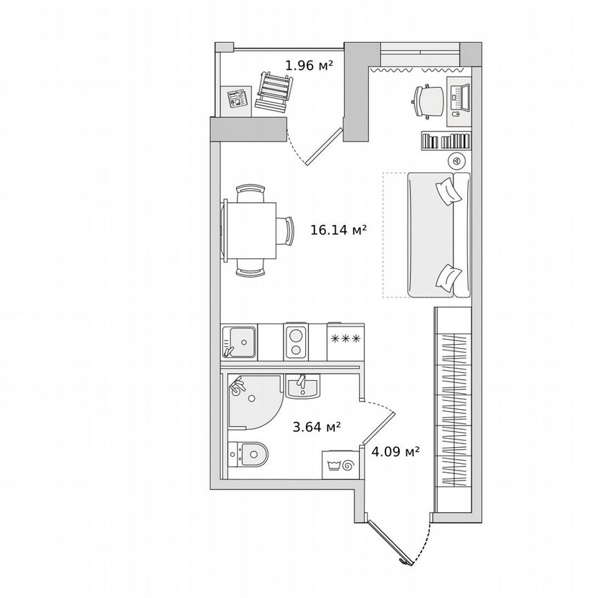 Квартира-студия, 25,8 м², 12/23 эт.