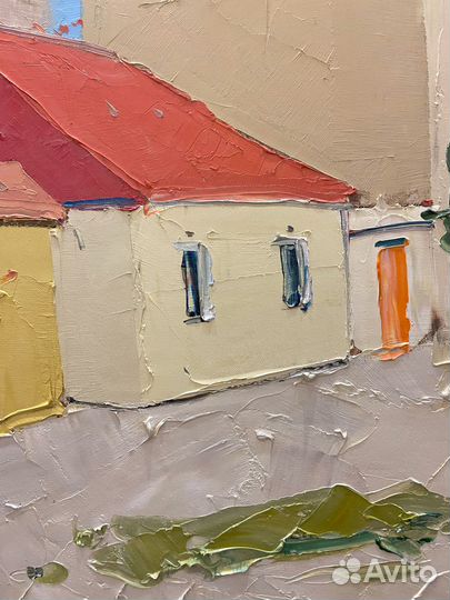 Большая картина маслом на холсте городской пейзаж