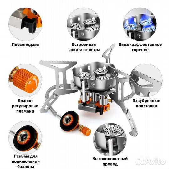 Газовая горелка туристическая 6800 Вт 3 конфорки