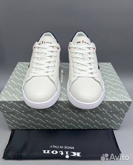 Кеды Kiton белые синим мужские кожаные