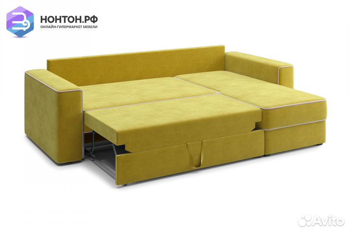 Диван угловой дельфин Берген горчичный