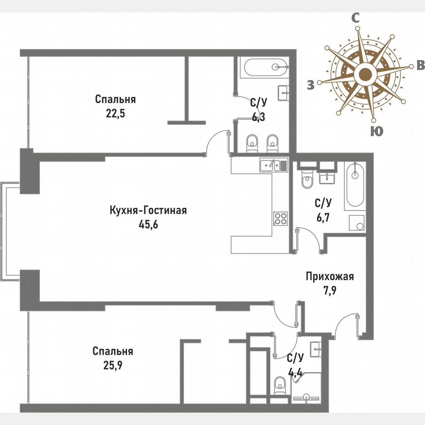 2-к. квартира, 120,1 м², 8/15 эт.