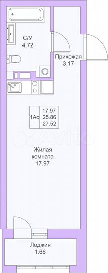 Квартира-студия, 27,5 м², 6/25 эт.