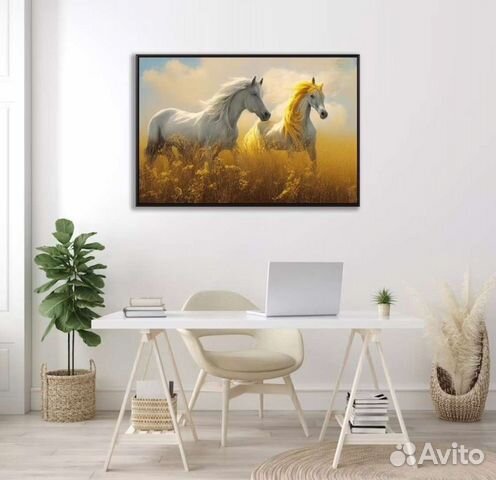 Картина маслом в интерьер Белые лошади