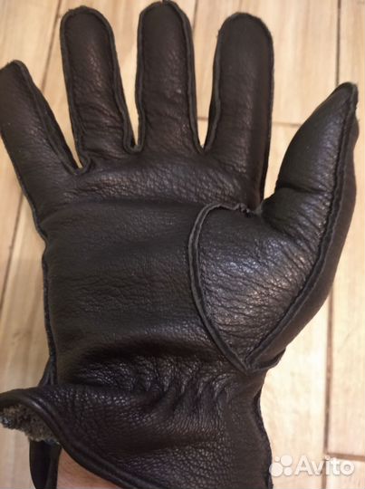 Перчатки мужские черные, кожа олень,на меху
