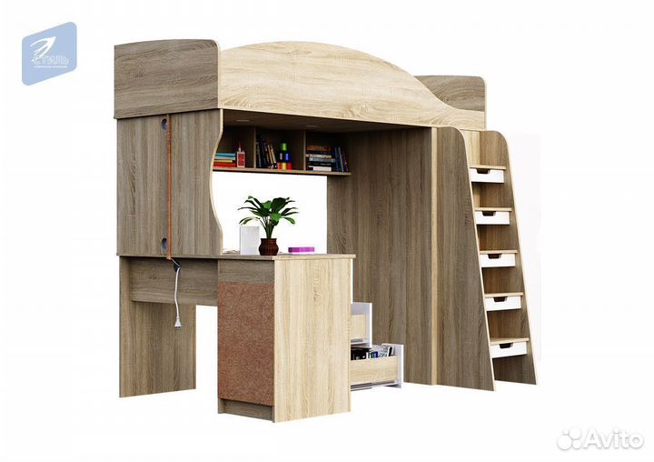 Сэнди Кровать-чердак Дуб Сонома светлый Белый глян