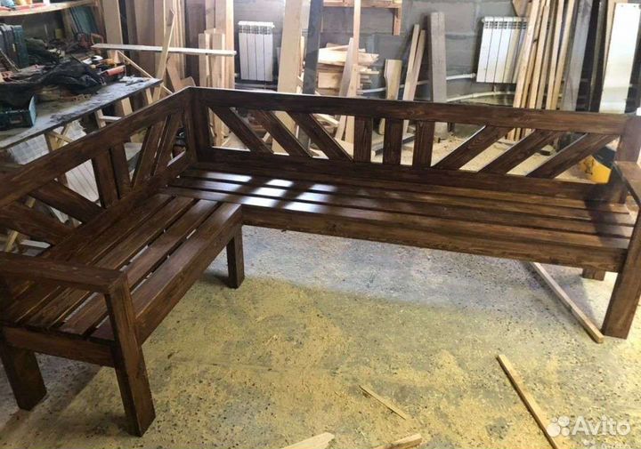 Диван деревянный угловой баню сауну терассу тумб