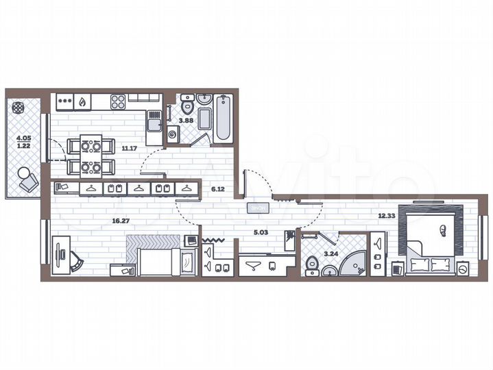 2-к. квартира, 59,3 м², 12/12 эт.