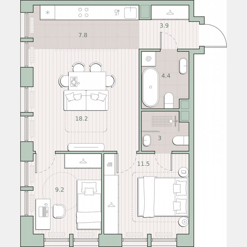 2-к. квартира, 58 м², 3/13 эт.