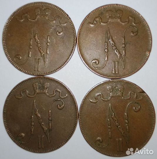 Монеты старинные 1916 год. 1 и 5 пенни. Николай II