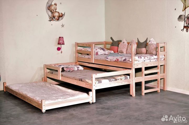 Экокровать Софа 2, на 2 детей. Массив сосны