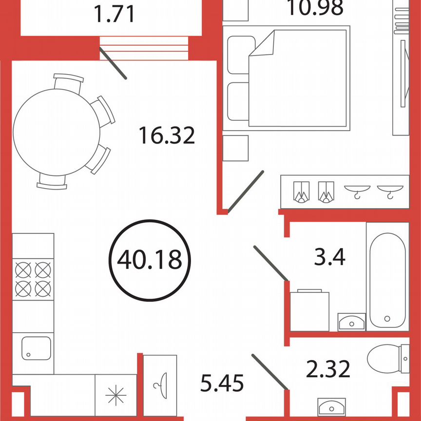 1-к. квартира, 40,2 м², 11/12 эт.