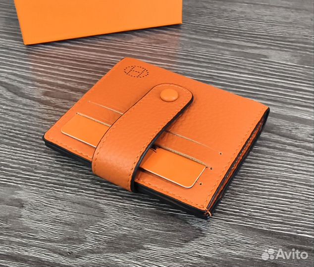 Кожаный кошелек кардхолдер Hermes orange новый lux