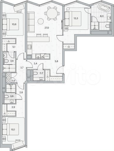 3-к. квартира, 103,9 м², 4/22 эт.