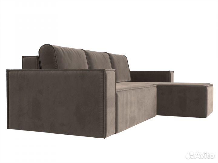 Диван угловой Куба правый угол, велюр, коричневый