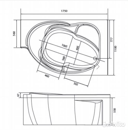 Ванна акриловая ergonomika 158-175*110 L