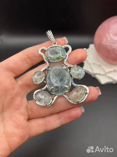 Серебряная подвеска с аквамарином. Мишка