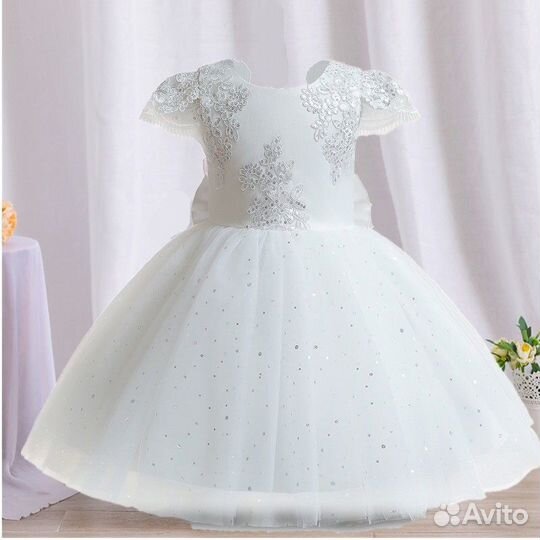 Нарядное пышное платье снежинка белое 110 116