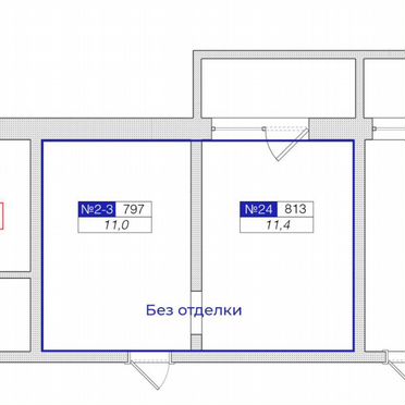 Комната 22,4 м² в 2-к., 2/2 эт.