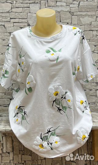 Футболка женская с цветами большой размер