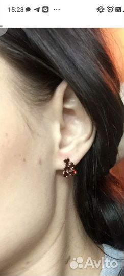 Золотой комплект серьги и кольцо с Гранатами