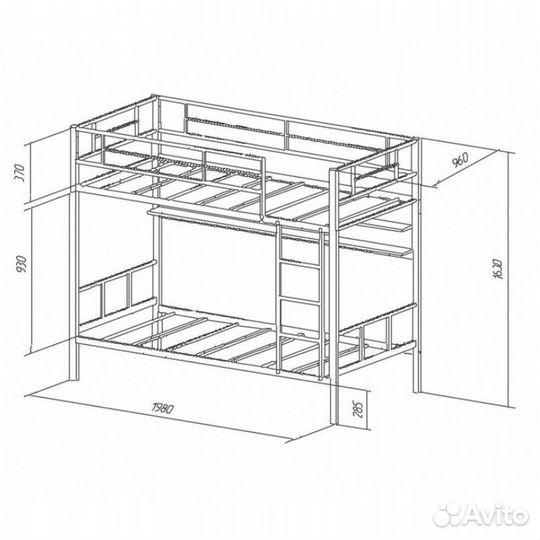 Двухъярусная металлическая кровать