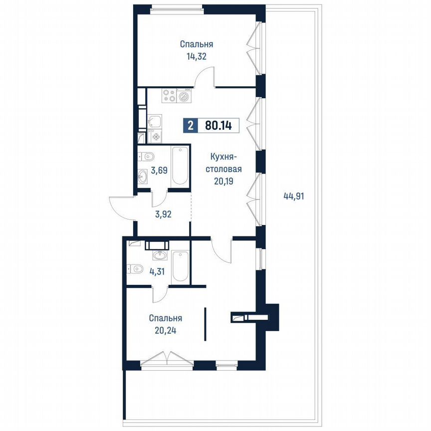 2-к. квартира, 66,7 м², 18/18 эт.