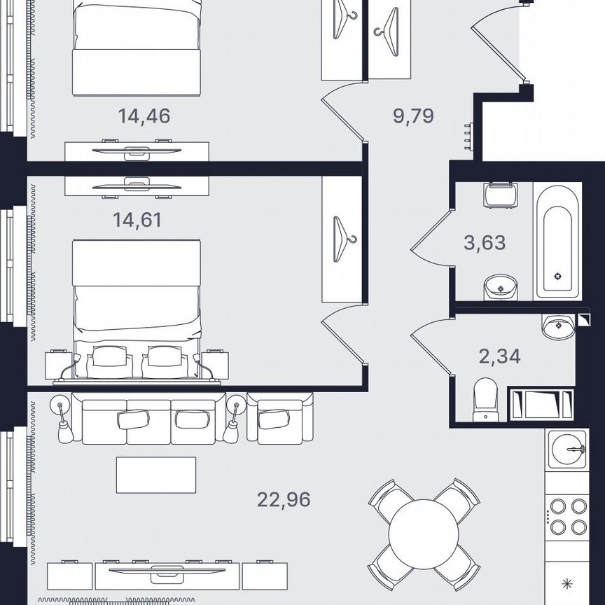 3-к. апартаменты, 67,8 м², 11/24 эт.