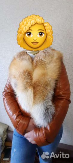 Куртка кожанка утепленная с натуральным мехом лисы