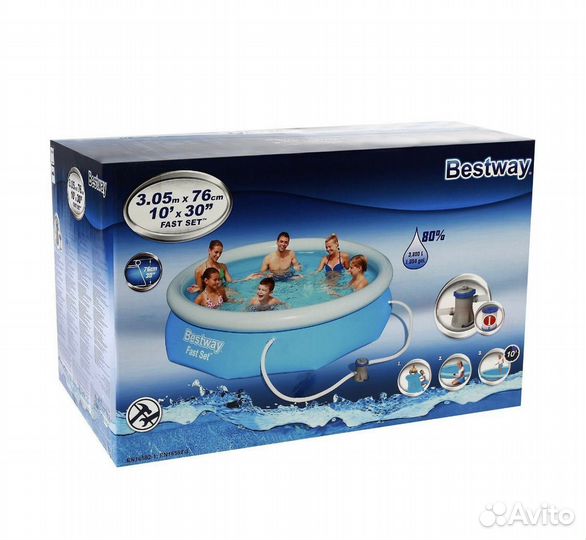 Бассейн надувной Bestway, 305х76 с фильтр-насосом