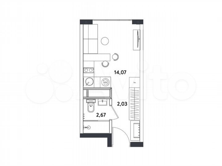 1-к. апартаменты, 18,8 м², 10/24 эт.