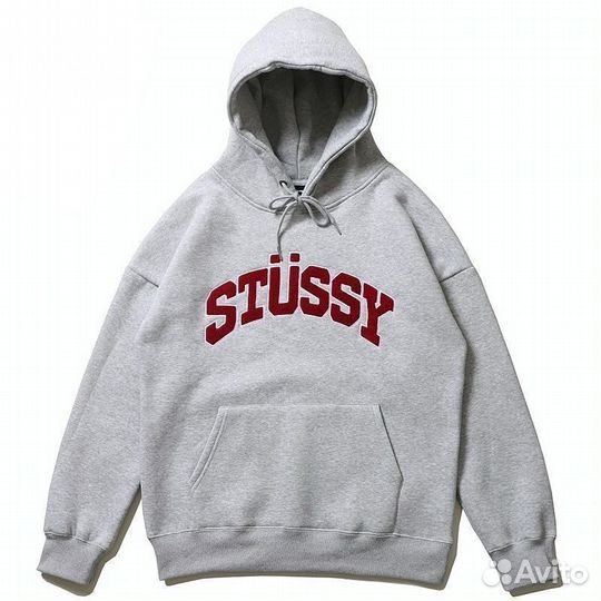 Худи stussy red soft logo серое