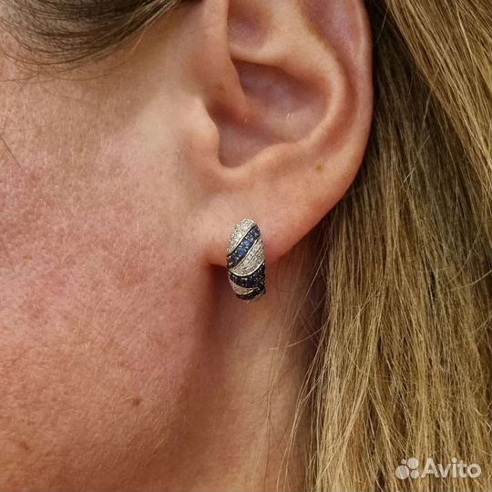 Золотые серьги с бриллиантами и сапфирами