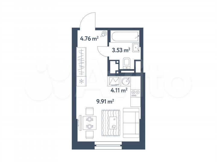 Квартира-студия, 22,3 м², 22/25 эт.