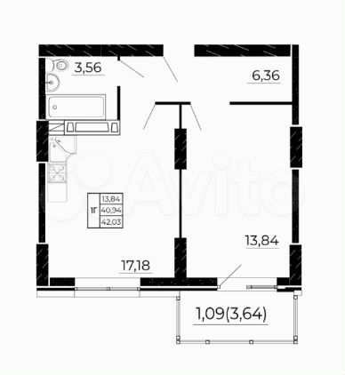 1-к. квартира, 42,7 м², 5/9 эт.