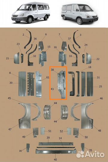 Ремонтные детали пола Газели