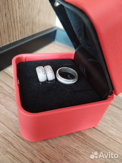 Серьги + кольцо, серебро, 925