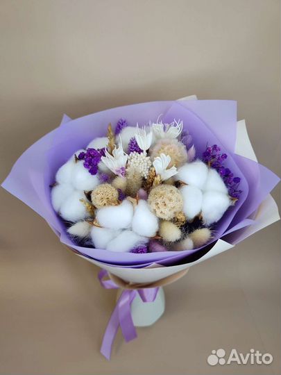 Букет из сухоцветов с хлопком. Подарок. Декор