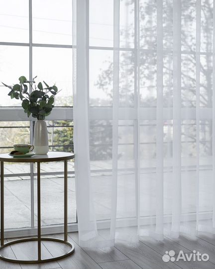 Тюль вуаль белый готовый на окна пошив