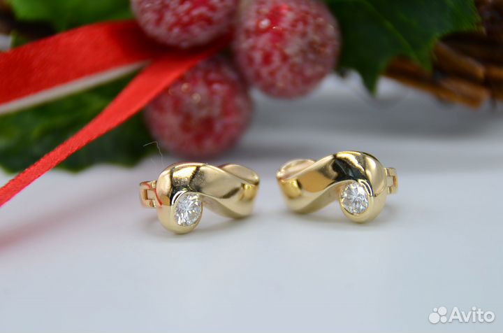 Золотые серьги с бриллиантами 6,26 гр