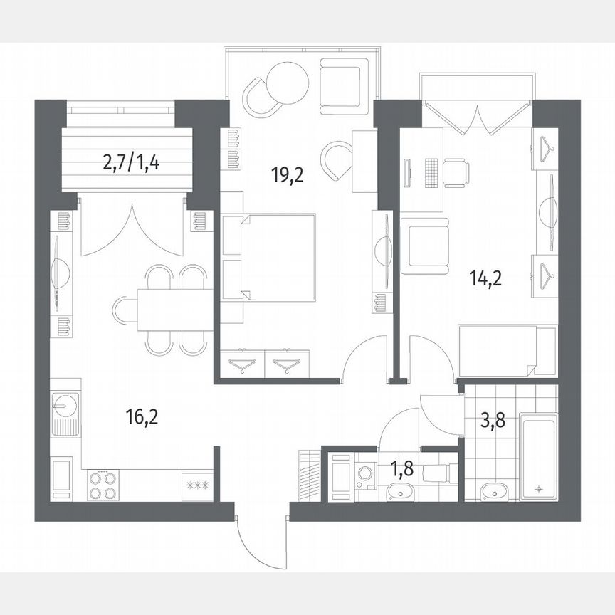 2-к. квартира, 63,8 м², 12/13 эт.