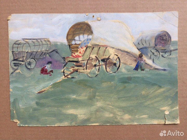 Белоусов П.П. Повозки на лугу, к.м., 19х29