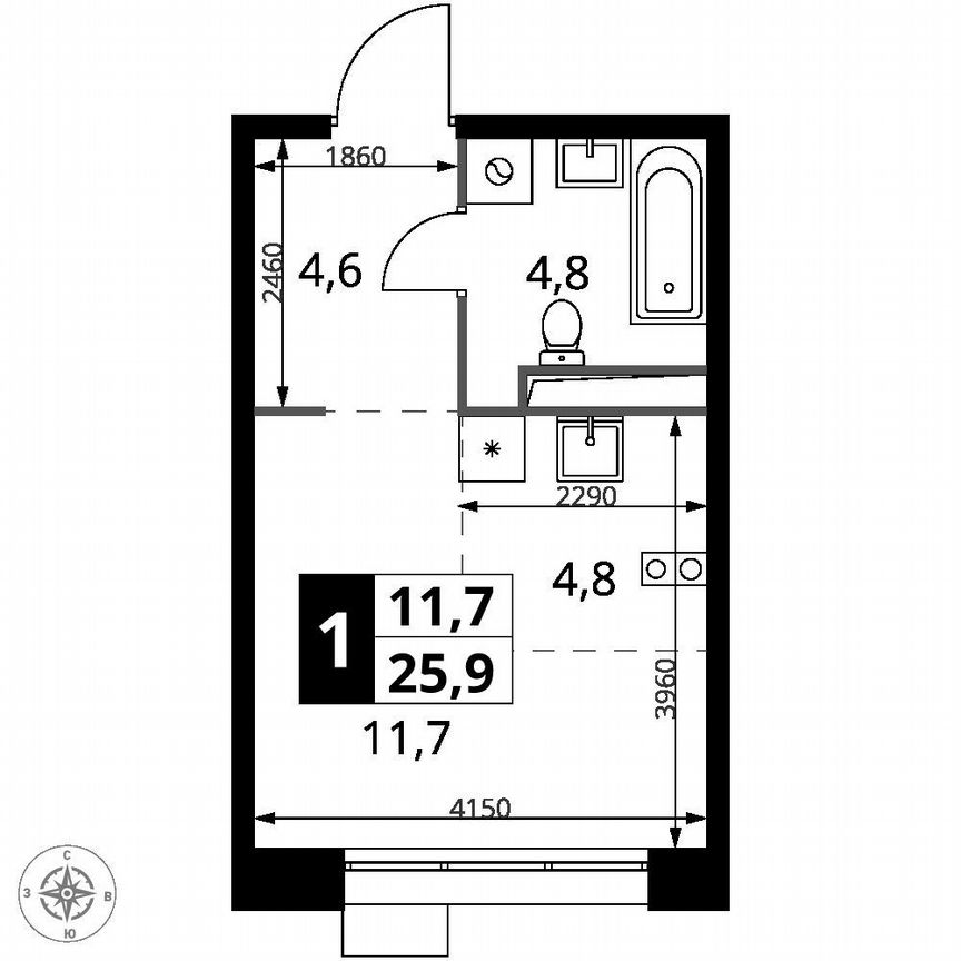 Квартира-студия, 25,9 м², 9/25 эт.
