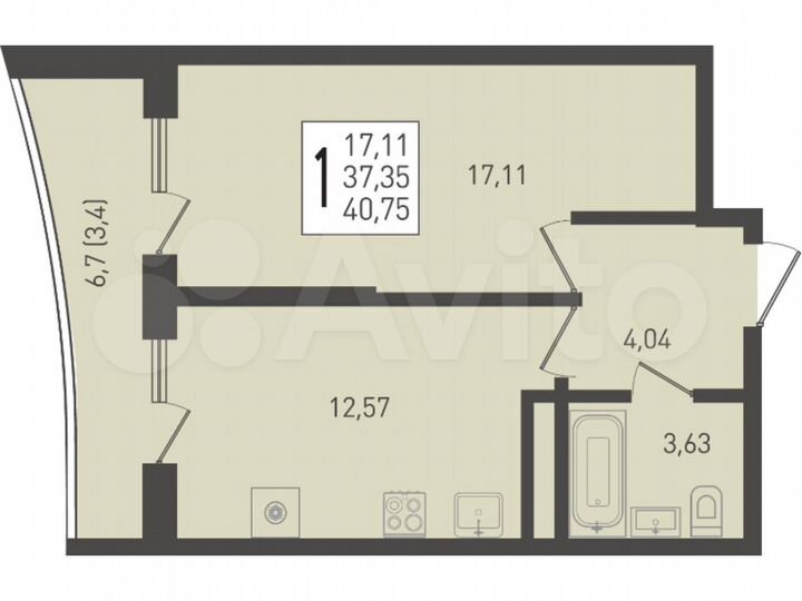 1-к. квартира, 40,8 м², 19/24 эт.