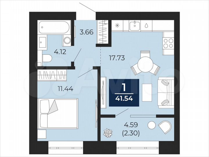 1-к. квартира, 41,5 м², 10/12 эт.