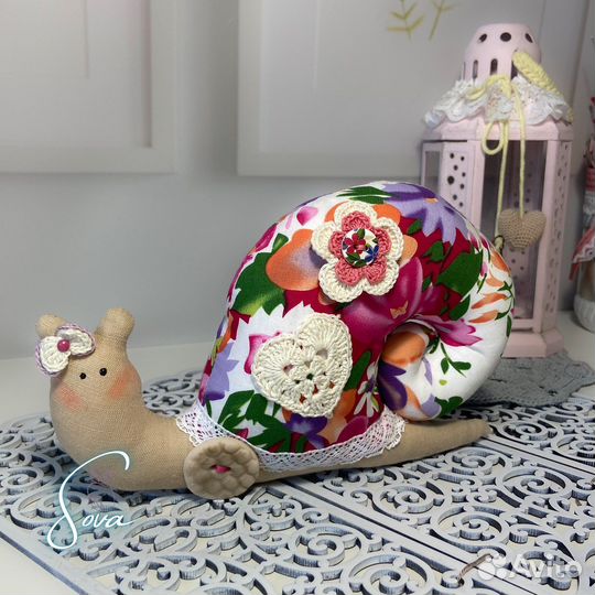 Текстильная улитка, кот, интерьерная игрушка