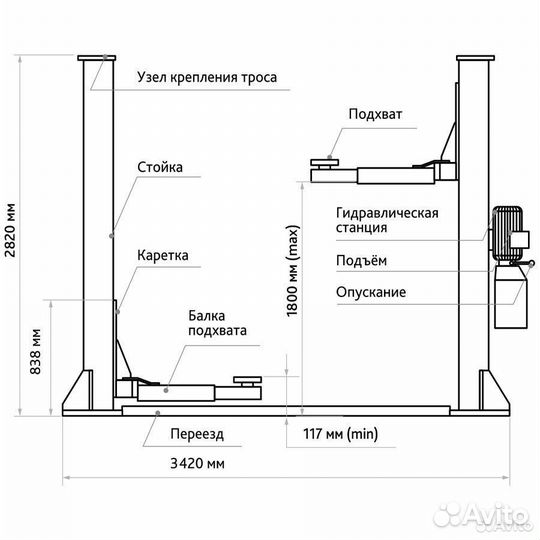 Подъемник двухстоечный 4 т Станкоимпорт пгн2-4.0