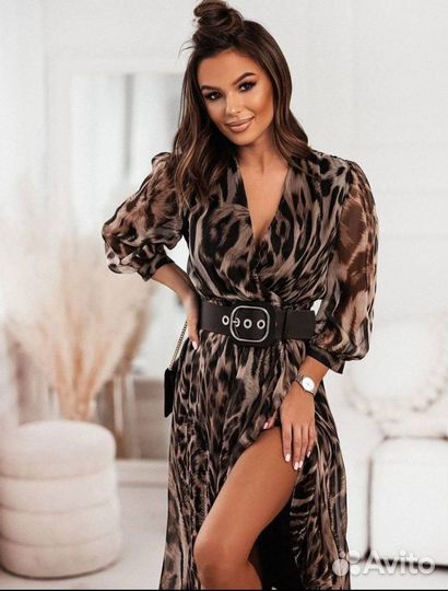 Длинное леопардовое платье размер 42 44 46 48